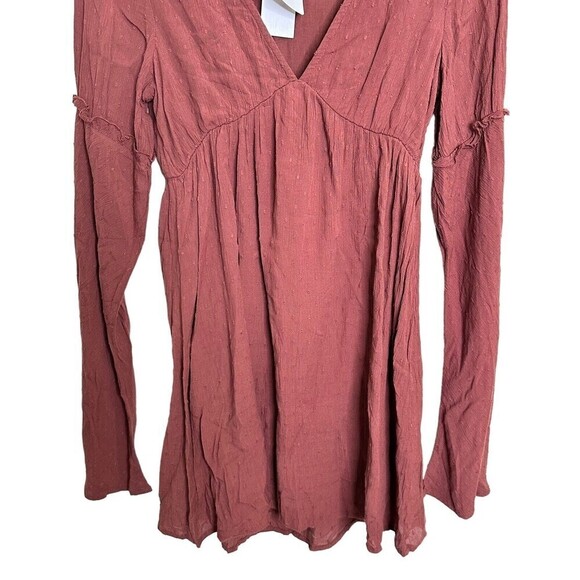 Roxy Rust Pin Dot‎ Beachcomber V-Neck Dress - Juniors Bell Sleeves Size XSmall - Picture 8 of 16